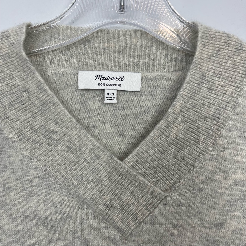 Madewell 100% Cashmere V-Neck Sweater Pullover Heather Shadow Gray MA707 XXS - Picture 8 of 13